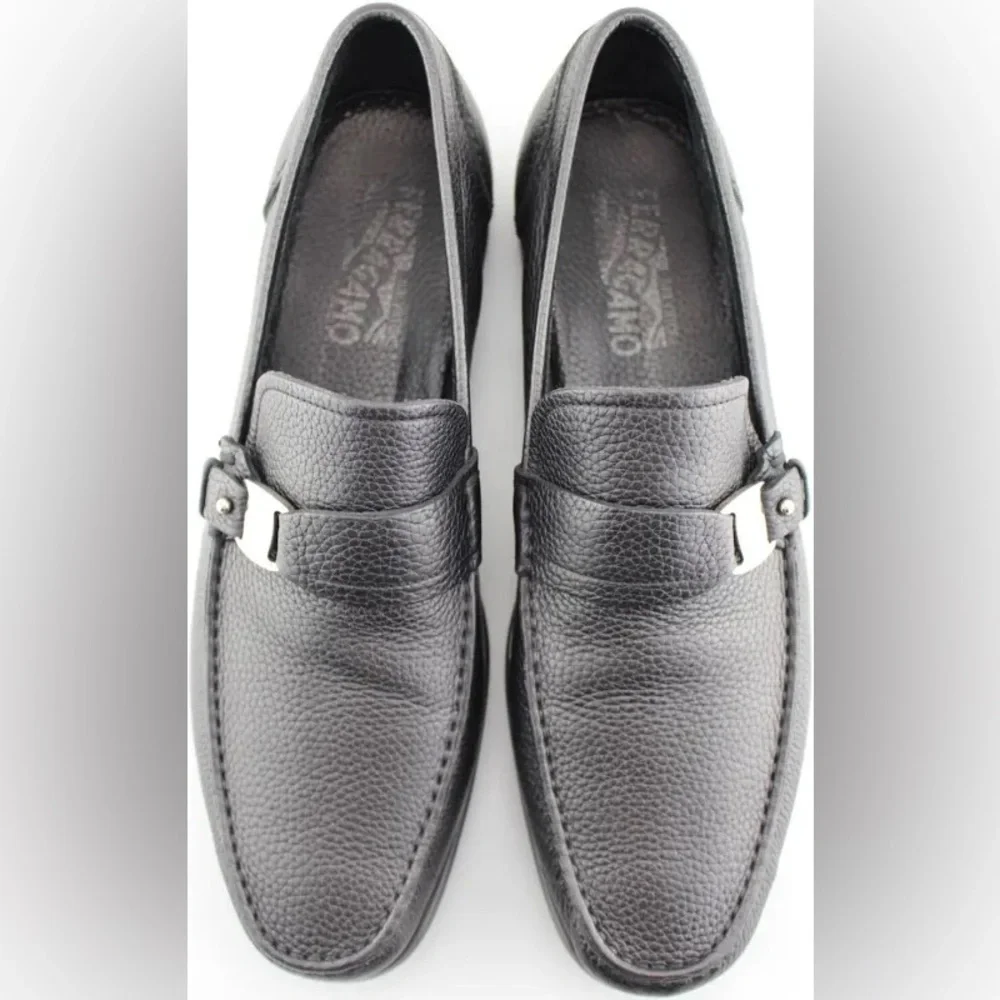 Men's SALVATORE FERRAGAMO 'Bravo' Nero Calf Leather Loafers Size US - 7.5-D